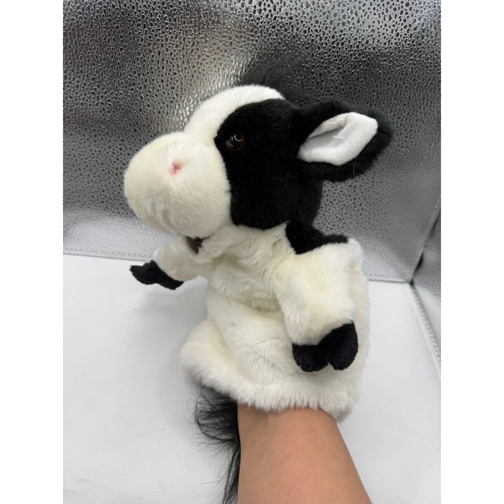 Douglas Cuddle Toy Cow Hand‎ Puppet Plush Black White Farm Animal